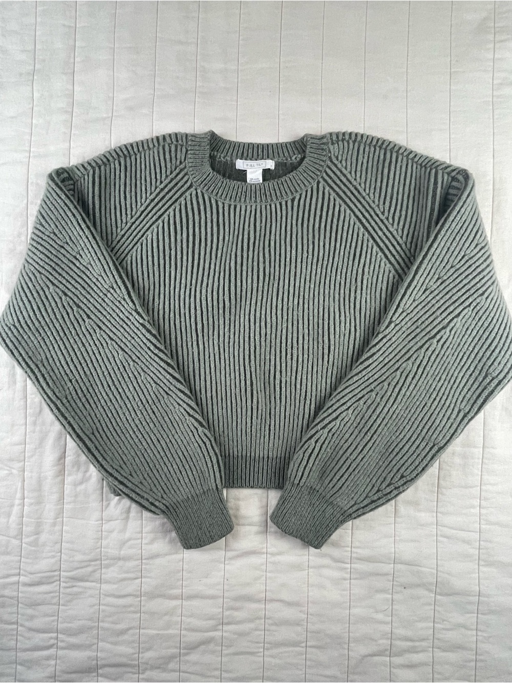 Full Tilt Cropped Ribbed Crewneck Cropped Sweater - Sage Green Dark Green Small